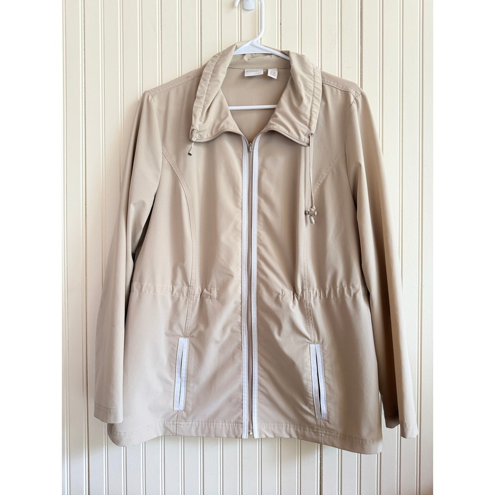 Weekends by Chico's Tan Beige Full Zip Drawstring Waist Jacket Size 2 Large
